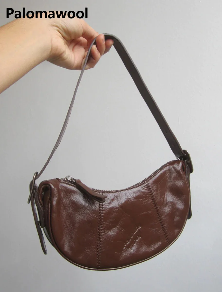 Paloma Wool New Women's Luxury Brand Cowhide Curved Moon Underarm Single Shoulder Crossbody Bag