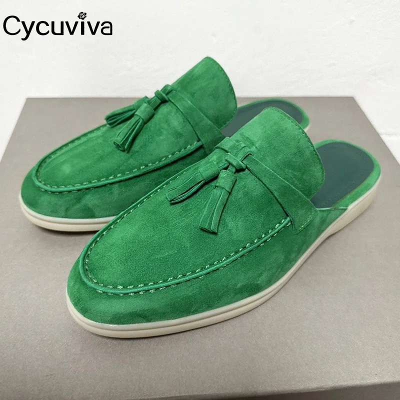 

Hot Summer Walk Suede Slides Platform Flat Slippers Women Fringe Decor Beach Casual Shoes Designer Brand Women's Half Slippers