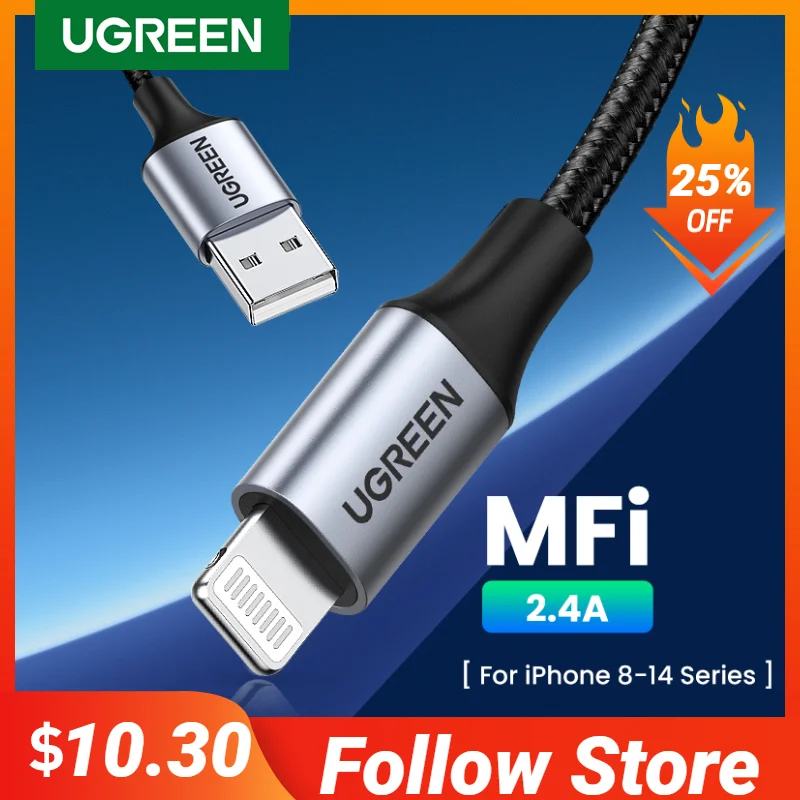 Ugreen Mfi Usb Cable For Iphone 13 Mini 2.4a Fast Charging Lightning