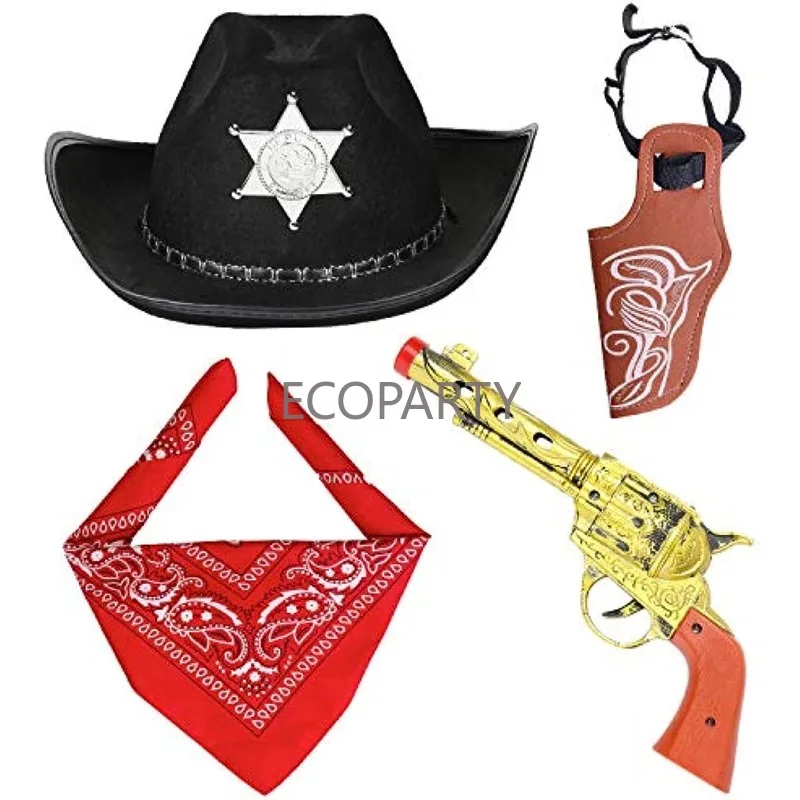 CowboyCostumeAccessoriesCowboyHatBandanaToyGunswithBelt
