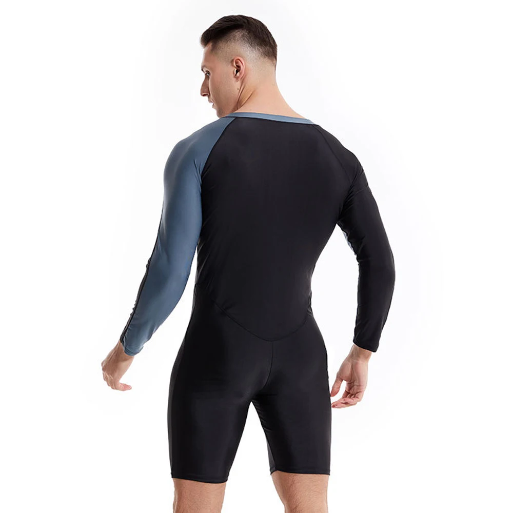 Men's Long-sleeved One-piece Swimming Suit Beach Male Shorty Quick-drying Sun Protection Zip Swimsuit Surfing Suit Water Sports