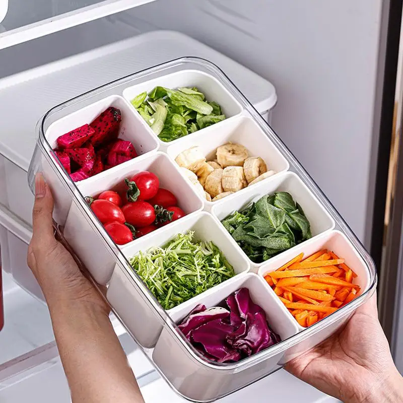 Food Compartment Box Dry Seasoning Storage Box 8 Compartments Sealed Partition Charcuterie Tray With Lid For Kitchen Seasoning