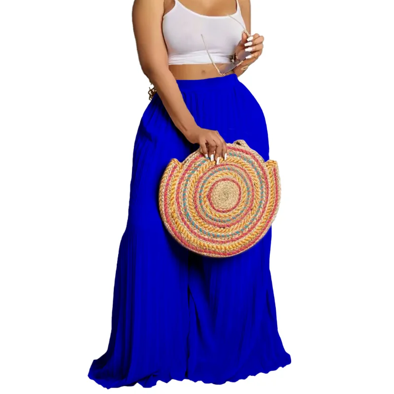 

African Clothes for Women Summer Elegant African Women Polyester White Black Red Blue Long Pleated Pants African Clothing