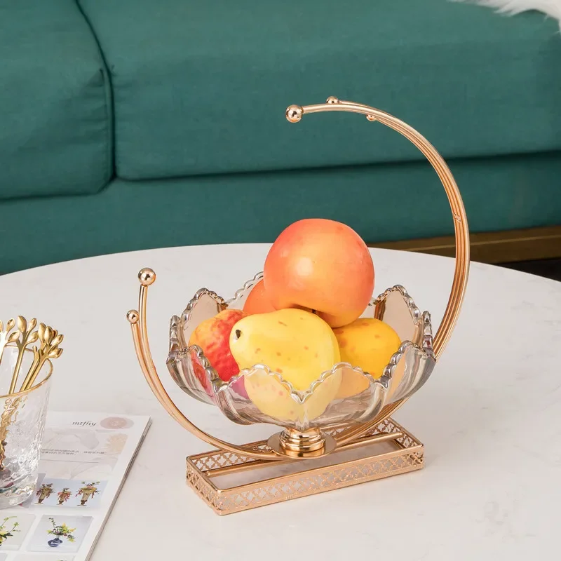 

Crystal Glass Fruit Tray Metal Base Flower Shape Transparent Decoration Candy Snack Fruit Plate Home Decoration Storage Tray