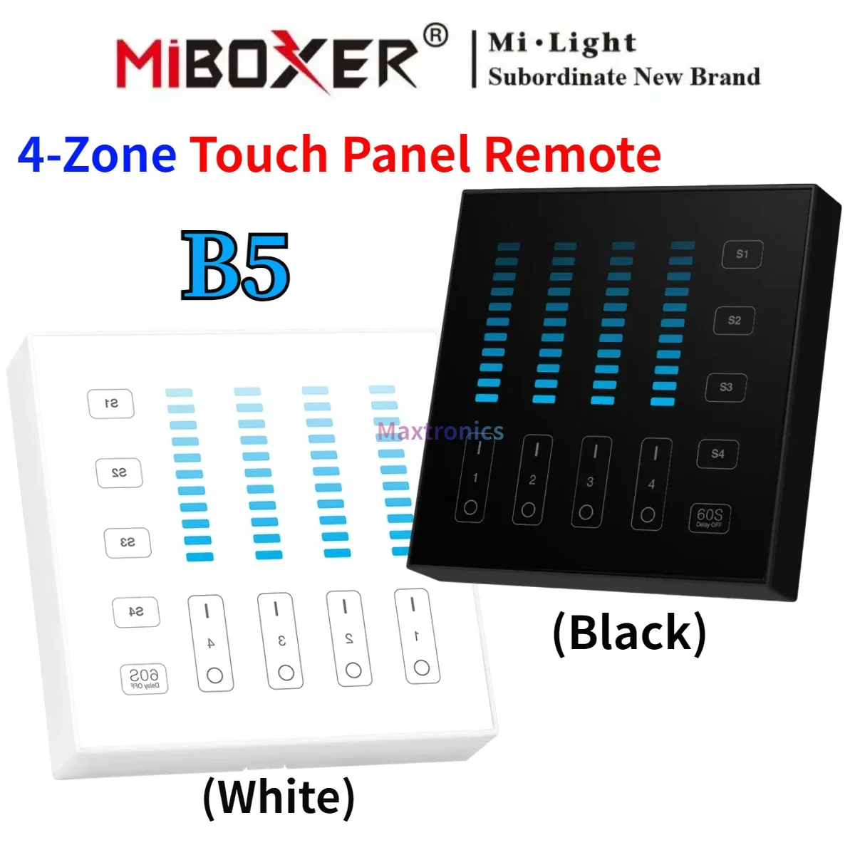 Nuovo Miboxer 4-Zone Single Color Touch Panel Remote B5 2.4G Rf Wireless Brightness Dimming Controller Per Lampadina A Led Led Strip Lamp