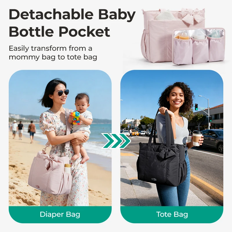 BAGSMART Borsa per pannolini multifunzionale per pannolini per bambini con borsa per mamma di grande capacità, organizer per passeggino, borse per maternità - immagine 2
