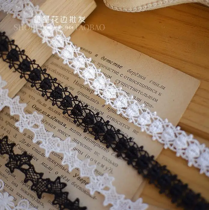 Elegant White and Black Floral Embroidered Lace Trim - 5 Yards