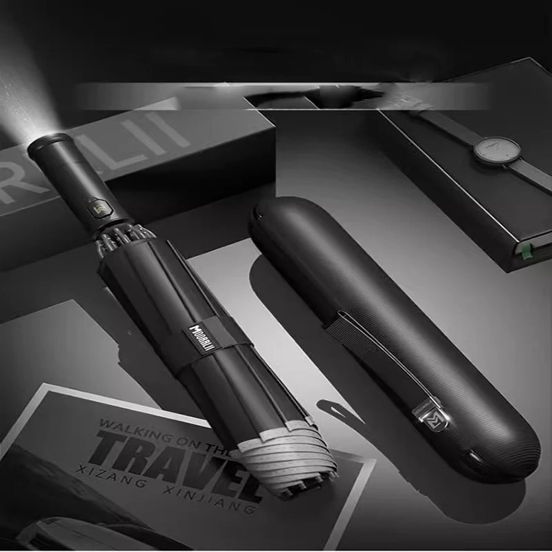 New Fully automatic umbrella, three-folding umbrella, strong, wind-resistant and shrinkable LED lighting features