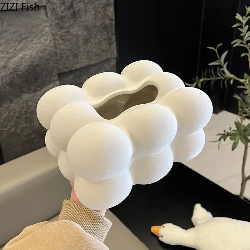 Creative Flocked Cloud Ceramic Tissue Box Desk Decoration White Cloud Shape Porcelain Tissue Box Bedside Table Paper Towel Case 3