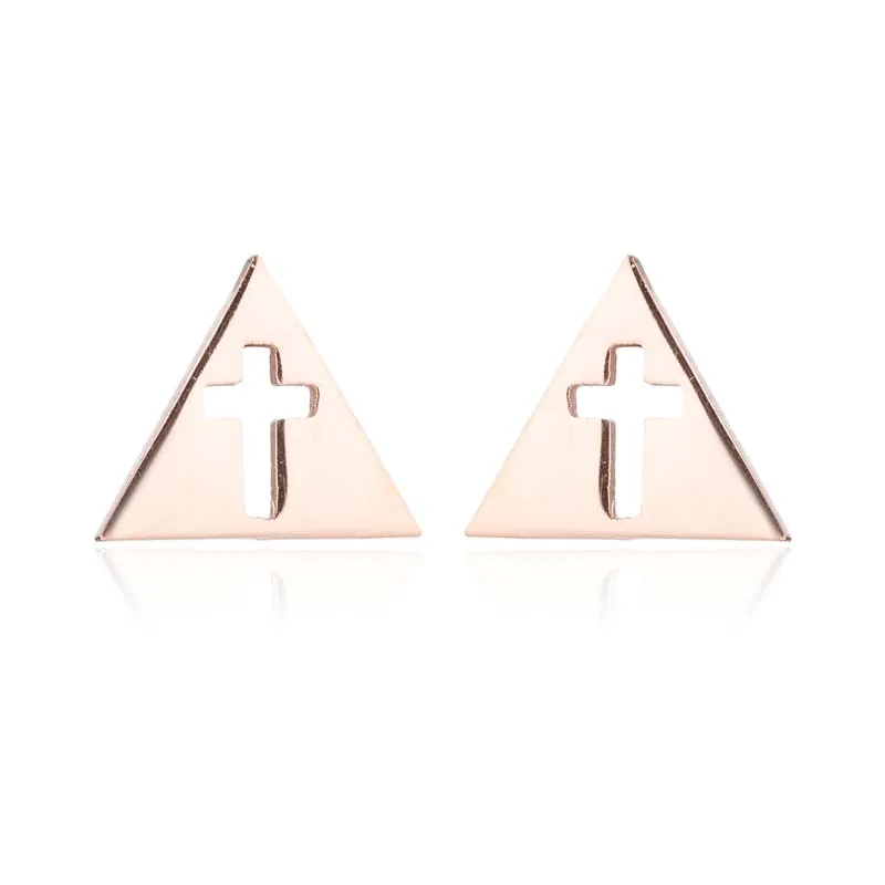 Shuangshuo Punk Cross Stainless Steel Stud Earrings