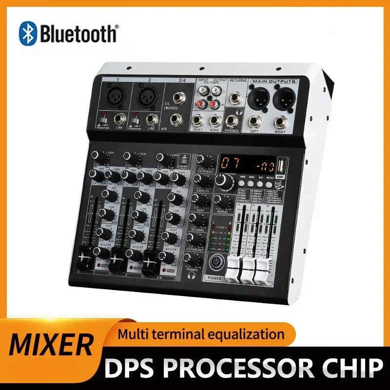 DJ 스튜디오 무대 공연용 전문 디지털 비디오 믹싱 콘솔, 오디오 믹서 사운드 2x 모노 스테레오 입력, 4 채널