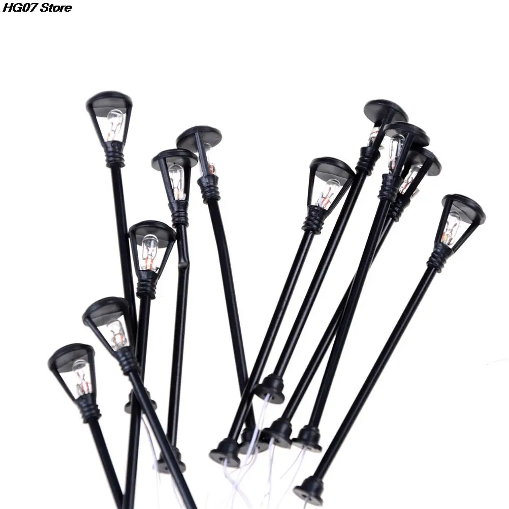 10pcs Black Model Layout Single Head Lights Lamppost Landscape Light Model Scale 1:100 Mini Garden Lamps Miniatures Decoration