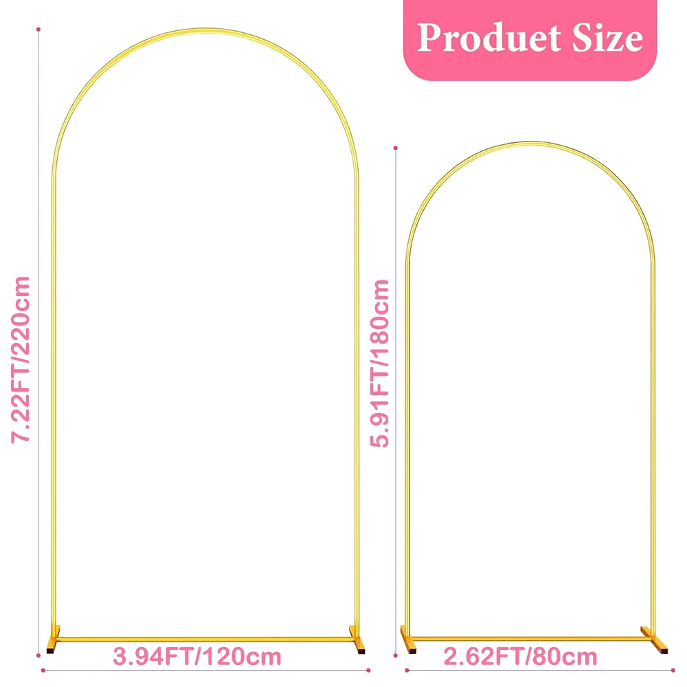 3.9FT 4.9FT 5.9FT 7.2FT 1pcs Gold Wedding Arch Stand Metal Balloon Arch Backdrop Party Decor Wedding Frame Bracket Birthday