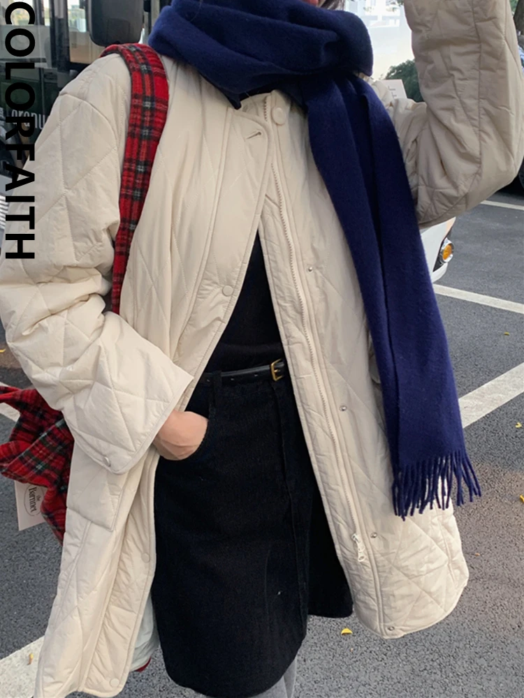 

Colorfaith CO10221 New 2024 Korean Fashionable Pockets Vintage Wild Elegant Lady Chic Autumn Winter Women's Long Jackets Coats