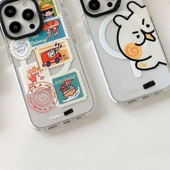 MagSafe Acrylic Cartoon Stamp Phone Case Cover for IPhone 12 13 14 15 Pro Max Case for IPhone 15 Pro Max