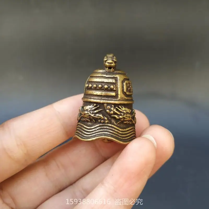 Antique antique bronze collection antique pure brass Shuanglong head bag bell pet bell retro small bell key pendant
