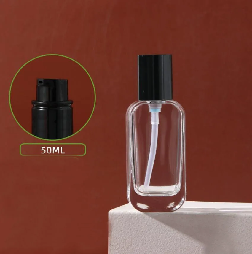 

50ml clear glass bottle white black pump serum/lotion/emulsion/foundation/essence toilet toner skin care cosmetic packing