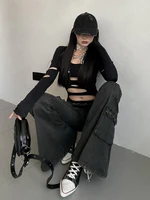 REDDACHiC Acubi mode noir Flare jean rétro moustaches maigre Stretch taille basse poches Cargo pantalon femmes Grunge Alt Streetwear 5
