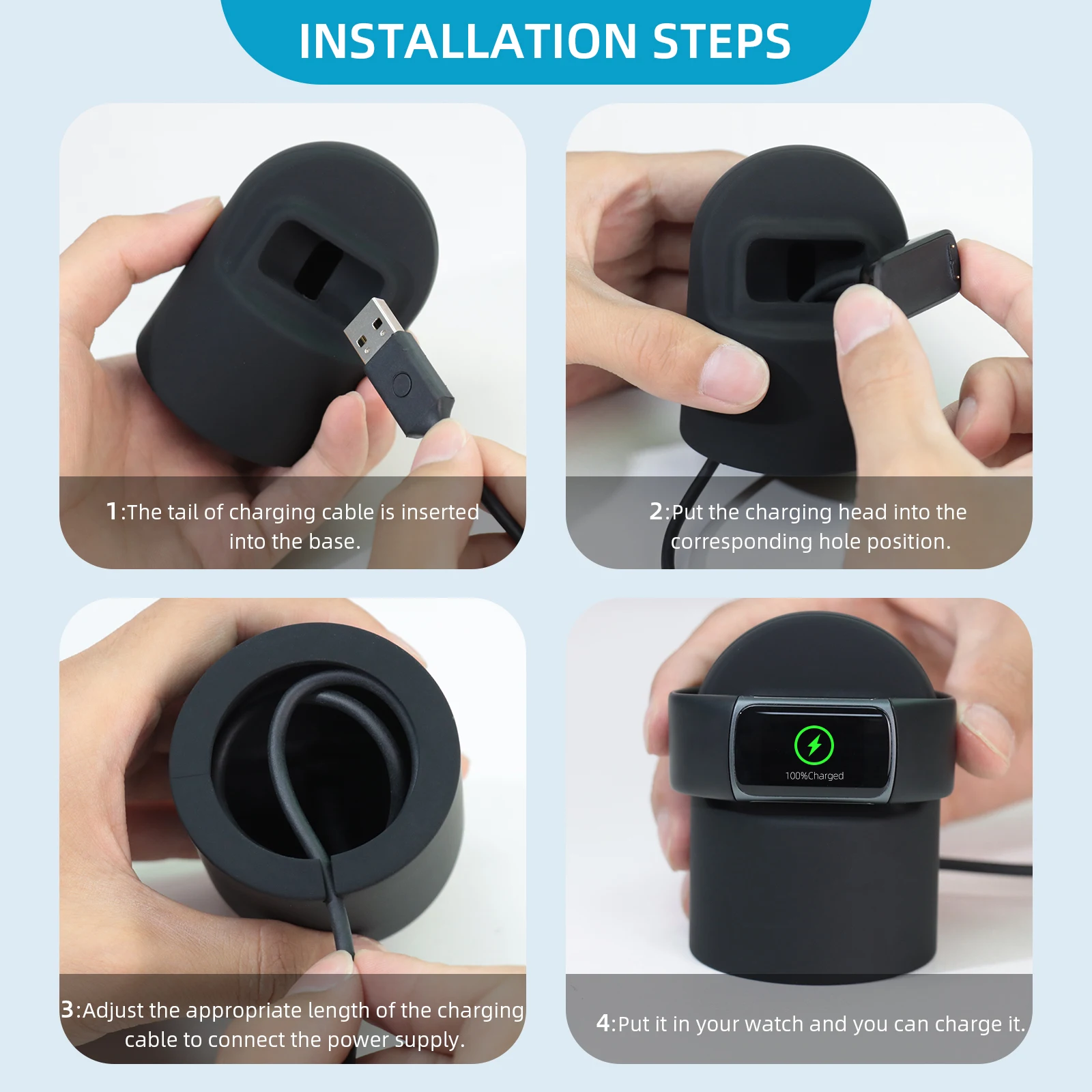 Fitbit Charge 6 Charge 5 Luxe용 실리콘 충전기 스탠드 충전 방법을 더욱 간편하게 만들어주는 컴팩트한 교체용 충전기 독