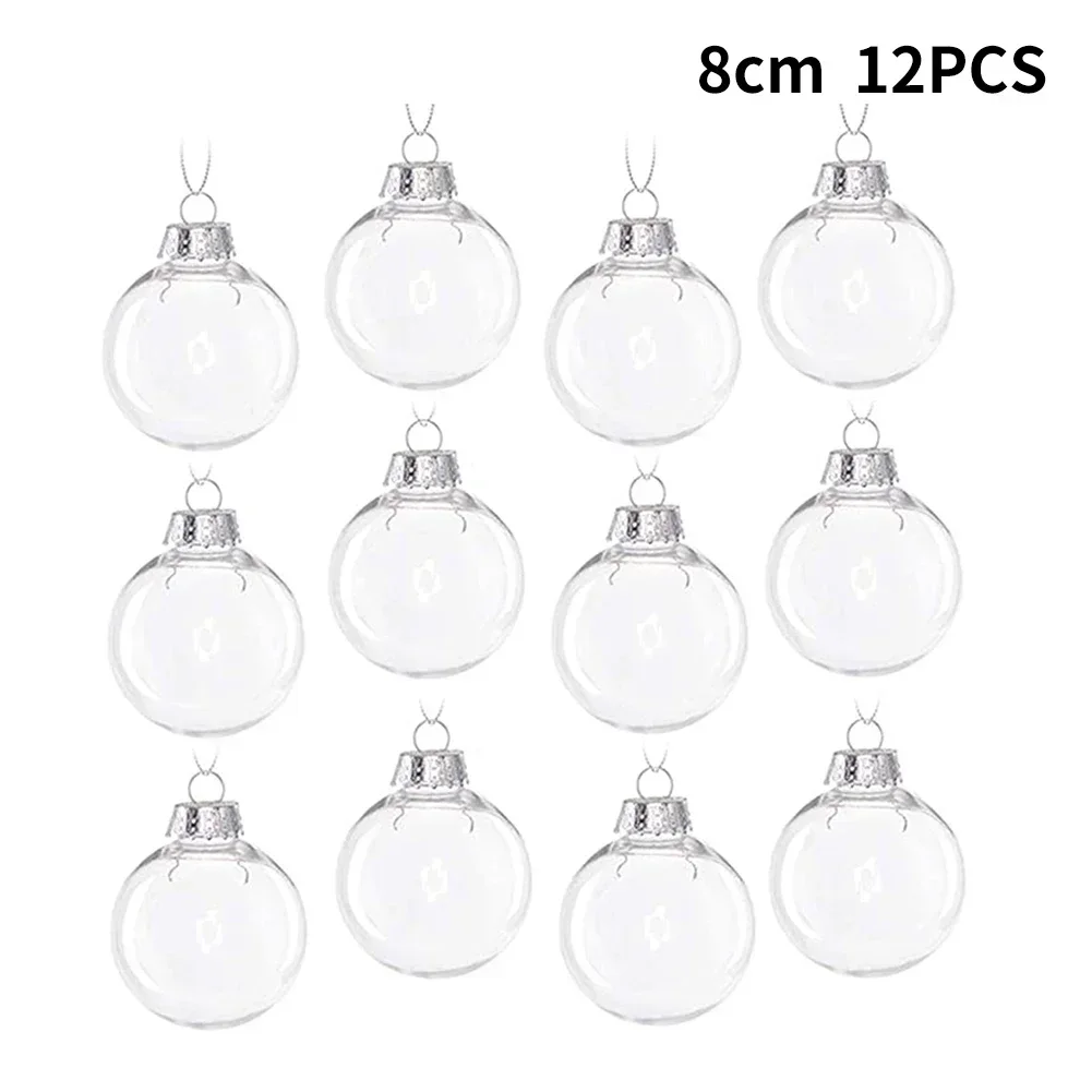 thumbnail image 1 of 12pcs Christmas Transparent Balls Ornaments With Lid Xmas Tree Round Bauble Hanging Refillable Balls DIY Filling Glitter Decors, 1 of 5