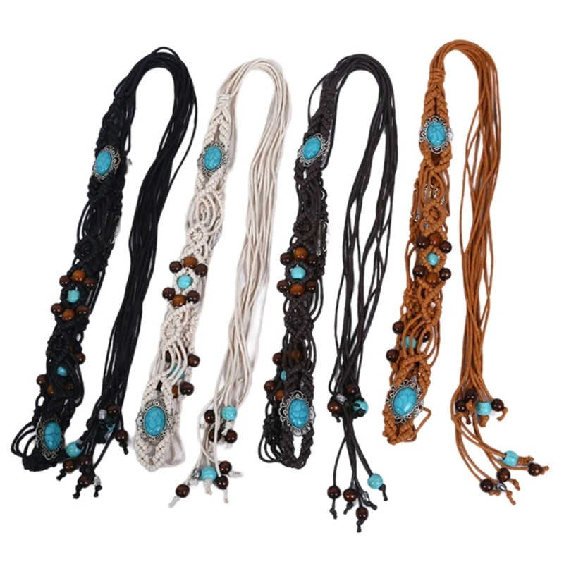 

Cowgirl Waist Belts for Braided Vintage Tie Belt with Beads for Impressive Woven Stage Street Dance
