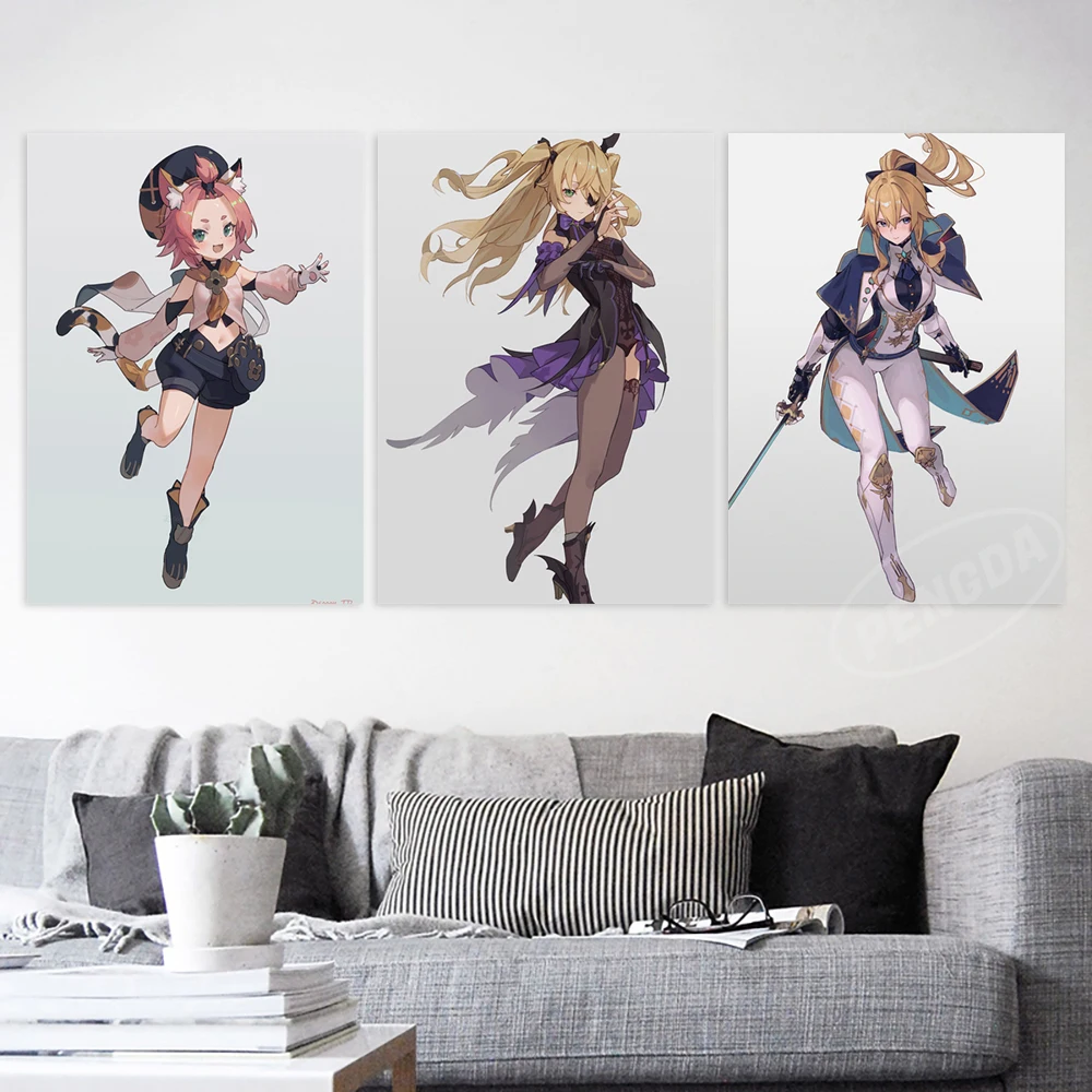 

Canvas Genshin Impact Home Decor Game Prints Diona Painting Fischl Poster Kujo Sara Wall Gift Art Jean Pictures For Living Room