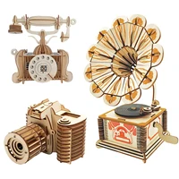 Creative 3D Wooden Assembly Model Puzzle Retro Phonograph Telephone Camera DIY Kids Toys For Children Home Room Decoration 1
