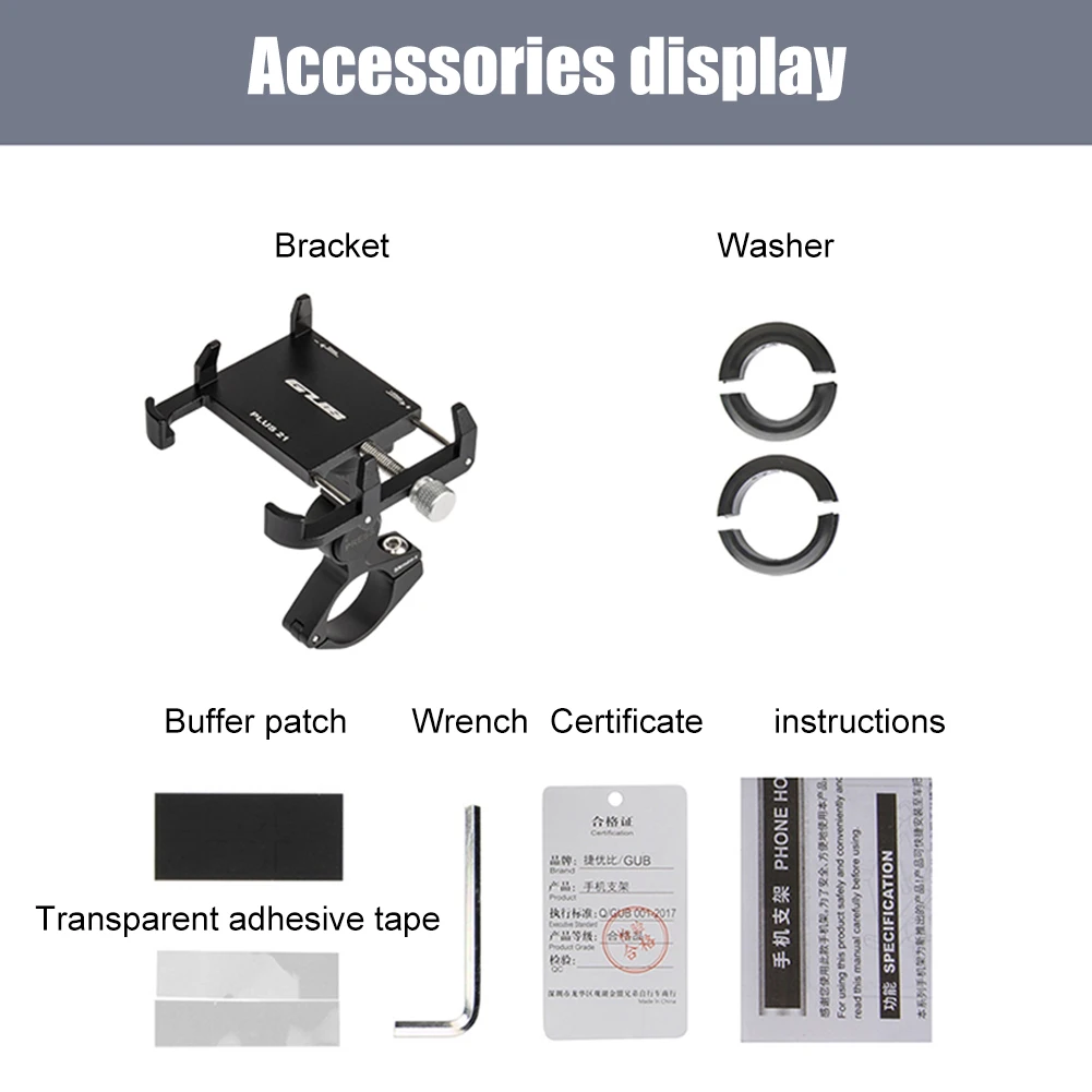 GUB PLUS 21 GPS Clip Bracket Aluminum Alloy Cell Phone Mount Holder Rotatable Adjustable Anti-slip for 22.2-31.8mm Handlebar