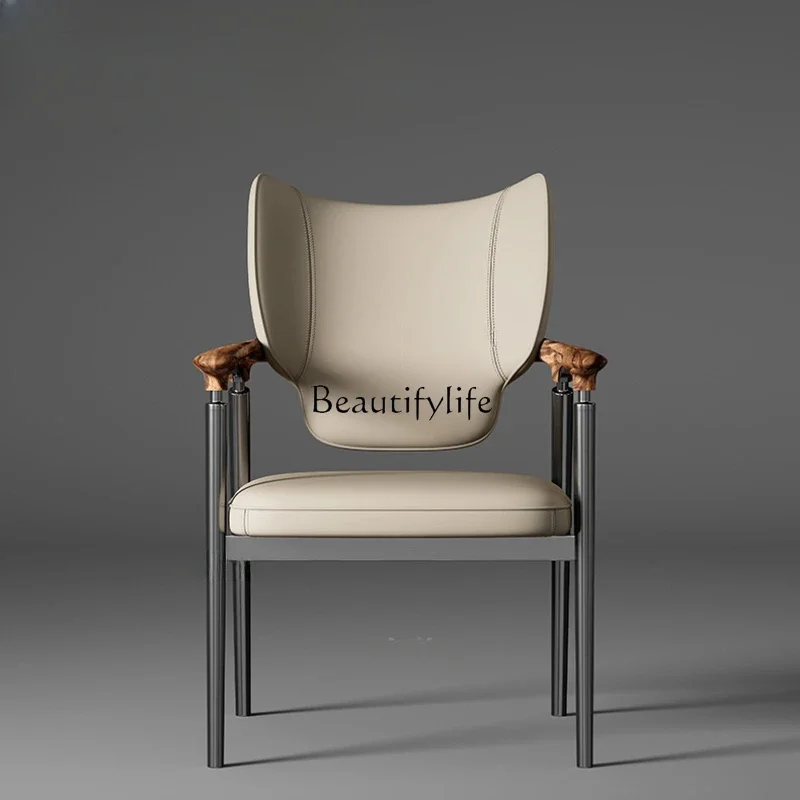 

Solid Wood Walnut Armchair Light Luxury High-Grade Leather Tea Chair