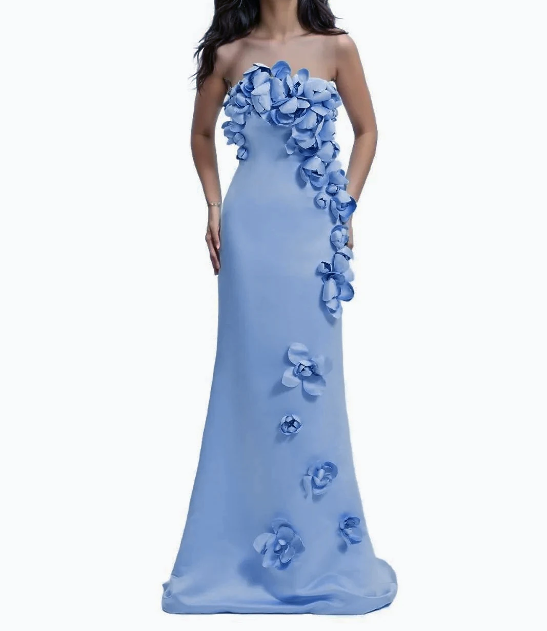 

ROSELLA Sky Blue Strapless Evening Dresses with 3D Flowers Floor Length Mermaid Formal Occasions Dress Couture New 2024
