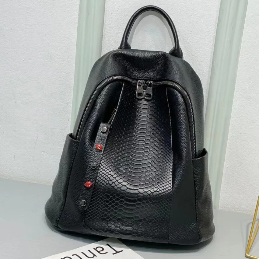 

2024 New Fashion Alligator Cow Genuine Leather Women Backpack Female Ladies Student Bag Girl Brand Casual School Travel Bags