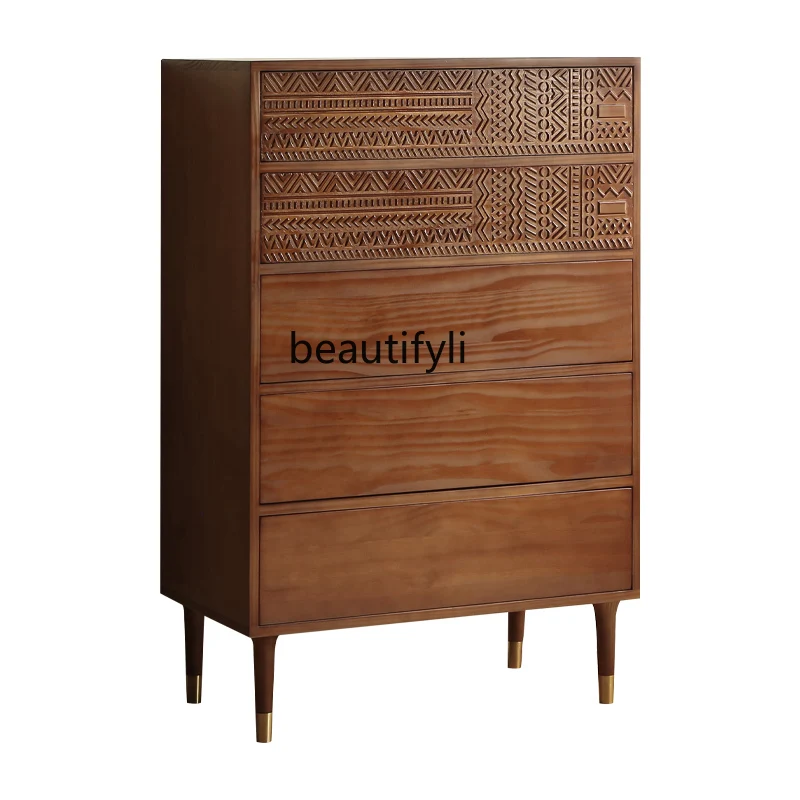 

Nordic Sideboard Hotel Vintage TV Cabinet B & B Solid Wood Chest of Drawers Inn Carved Side Cabinet furniture