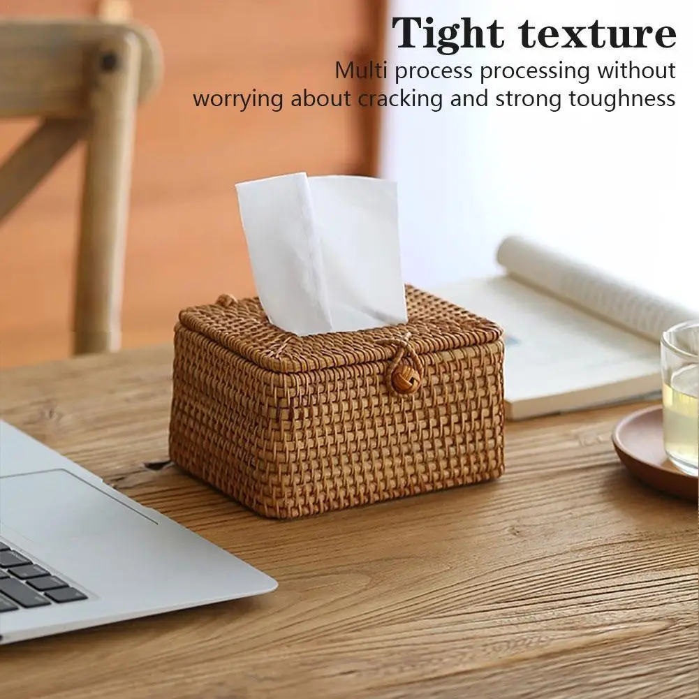 

Rattan Tissue Box Handmade Woven Rattan Napkin Storage Paper Car Home Dispenser Accessories Container Decoration Desktop To Z1U6