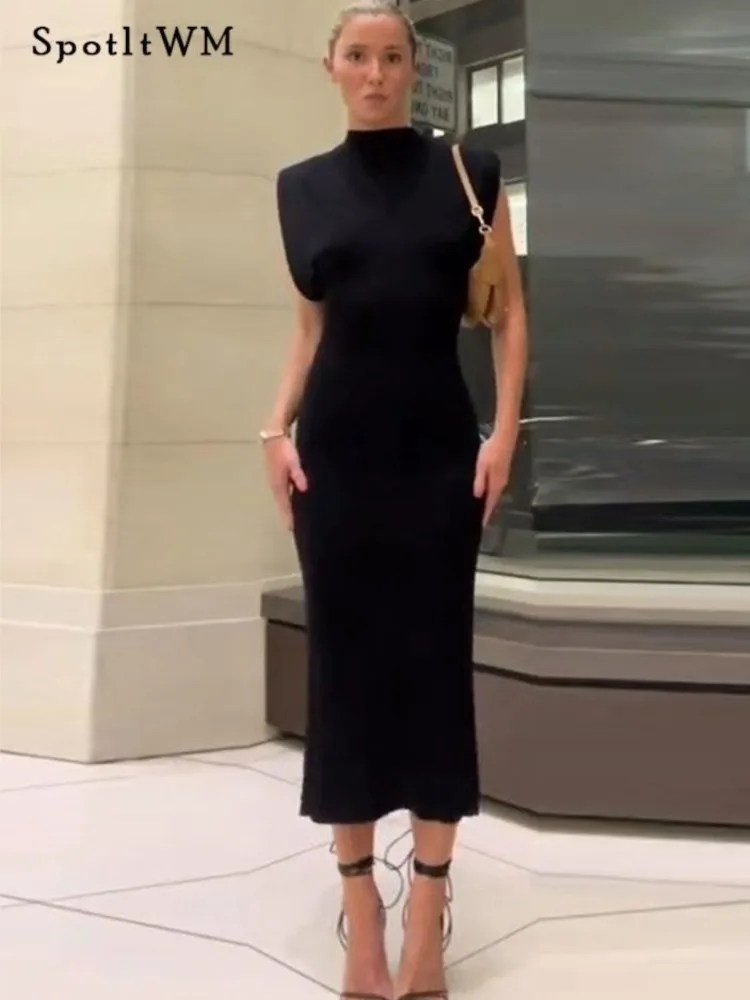 Женские модные черные платья-миди с круглым вырезом