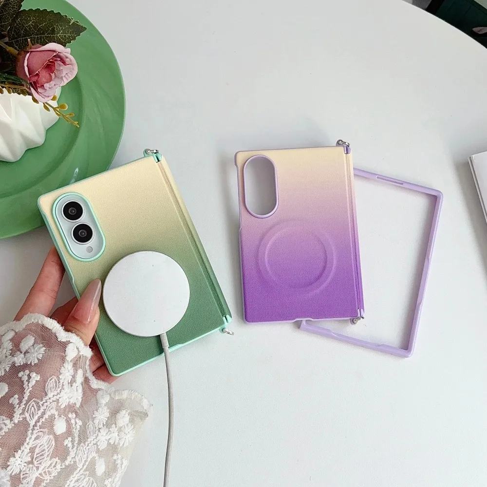 Magnetic PU Leather Shockproof Hinge Protective Case with Gradient Color Finish