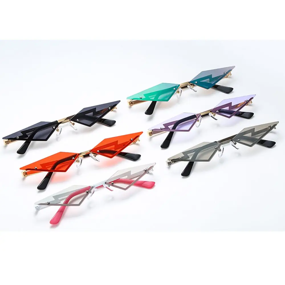 Narrow Trending UV400 True Film Lens Diamond Shape Fashion Women Sunglasses Rimless Sun Glasses