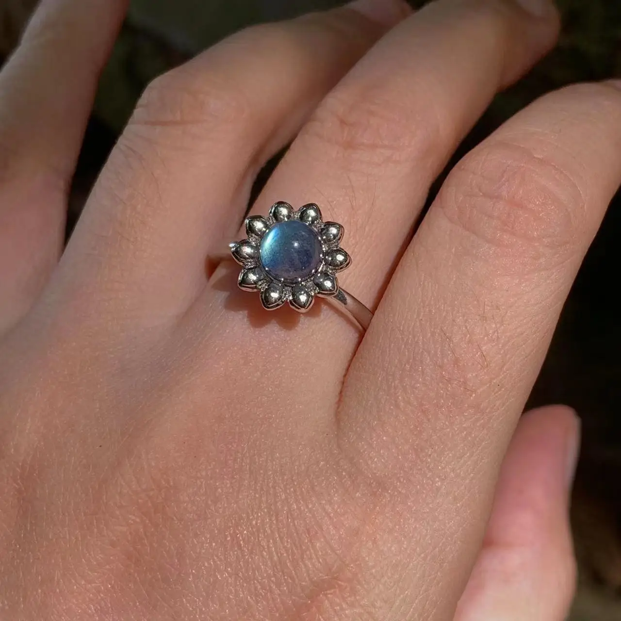 MM Natural labradorite Moonstone Ring Adjustable Female Simple Ring Jewelry for Women Gift Wholesale High Quality Vintage Fine