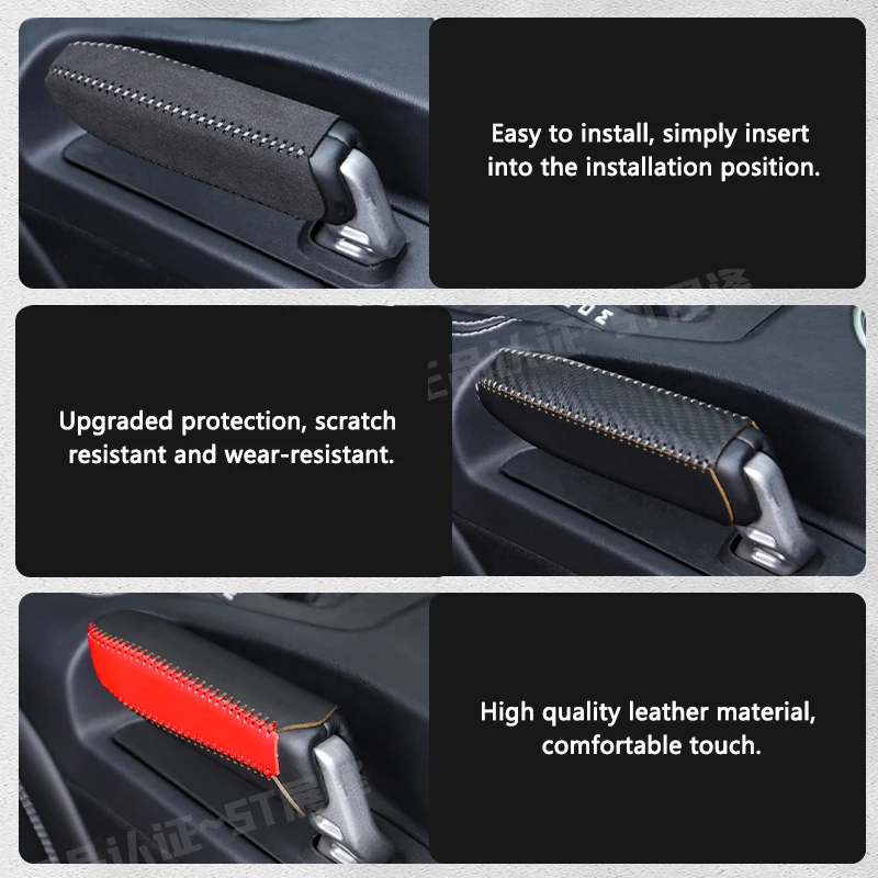 TAJIAN Car Gear Handbrake Sleeve PU Leather Cover Anti-Skid Auto Parking Brake Suede Decoration For Ford Mustang Accessorie