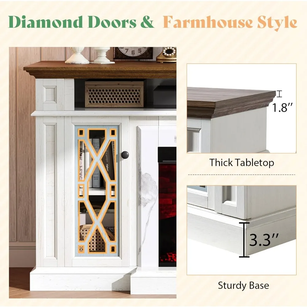 70" Farmhouse Heavy Fireplace TV Stand with 33" Electric Fireplace, for 80" TVs up, TV Stand 5