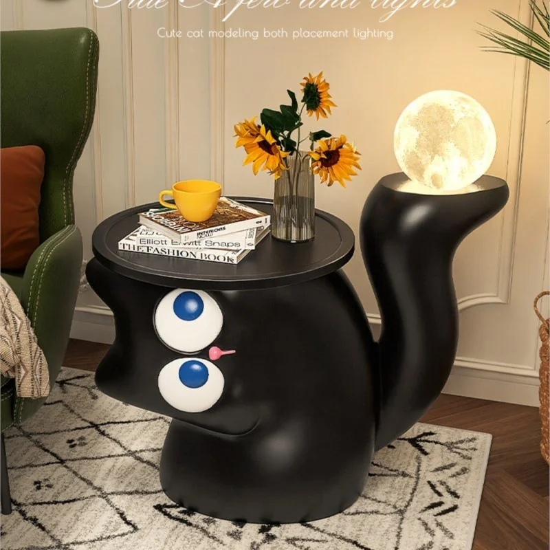 IHOME Crooked Cat Tray With Cute Living Room Cabinets Creative Decoration Black Simple Modern Small Coffee Table Side Table 2024