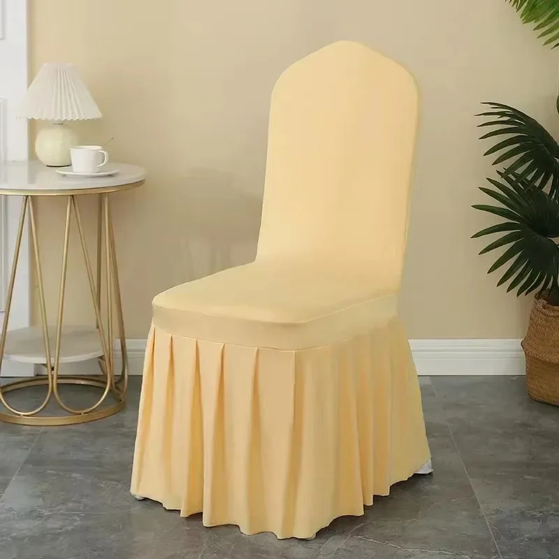 50/100pcs Pleated skirt Spandex Chair Cover Hotel Banquet Party Events Wedding Decoration Dining Room Seat Protector Covers