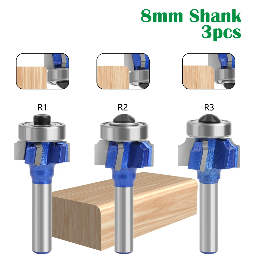 

3pcs 8mm Shank High Quality 4 Flutes Router Bit Set Woodworking Milling Cutter R1 R2 R3 Trimming Knife Edge