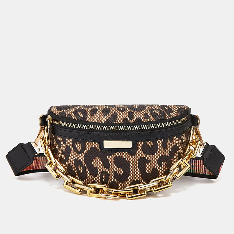 Stylish Leopard Printed PU Leather Chain Waist Bags For Women