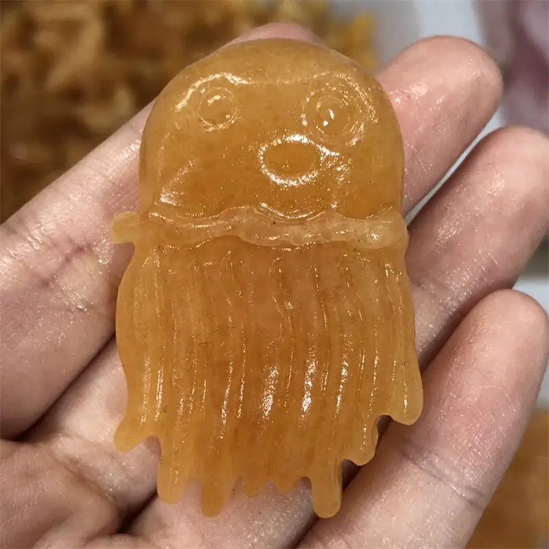 

Natural Stone Calcite Yellow Calcite Carved Jellyfish Statue Animal Figurine Fashion Crystal Jewelry Gift