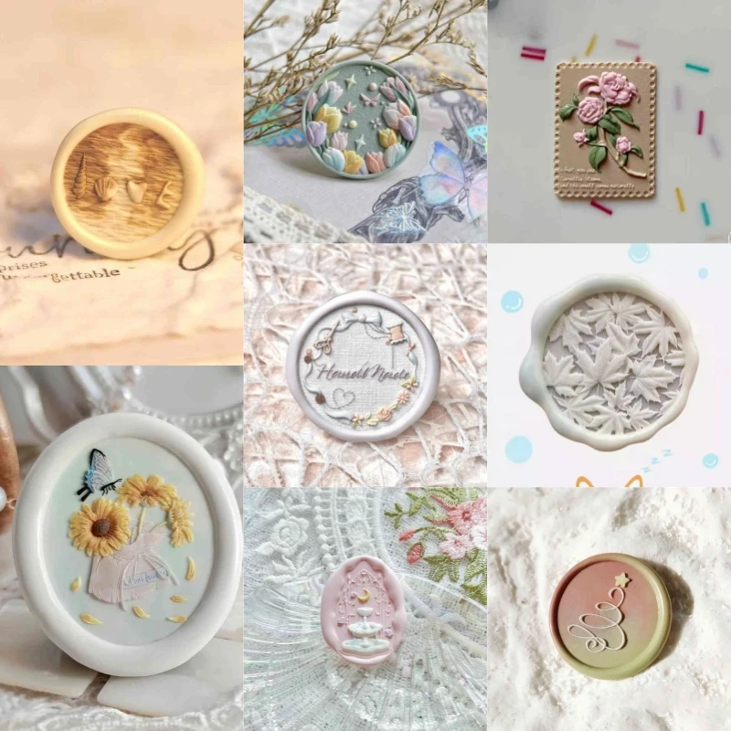 Self Ink Stamps Fire Seal Stamp Head Squeeze Rose Maple Leaf Christmas Hat Special Brass Head Embossed Stamp Toy Envelope Seal gift