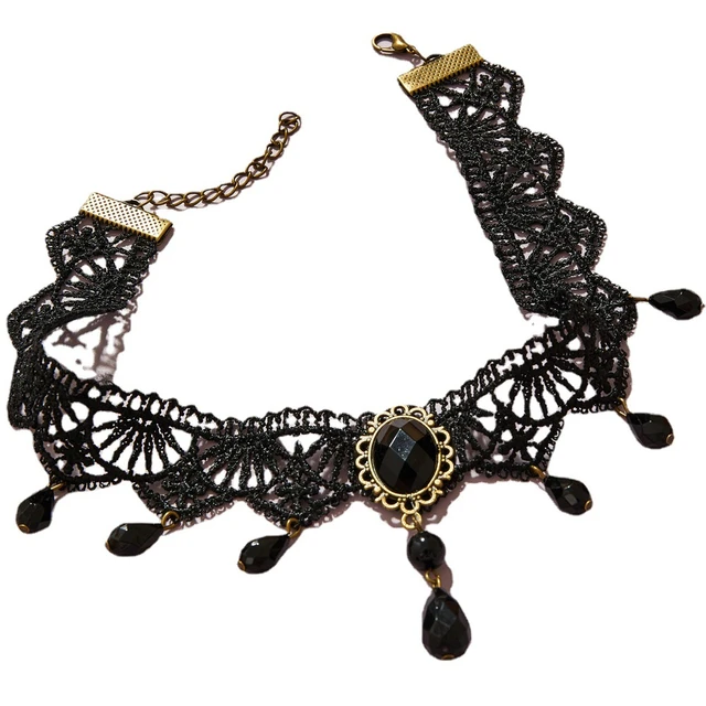 Wide Black Lace Choker Boho Crochet Adjustable Necklace Gothic Jewelry