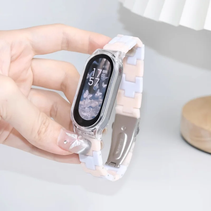 Color Collision Resin Watch Strap with Transparent Protective Cover Wristband