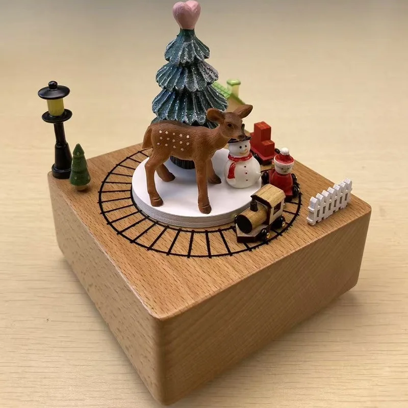 2025, Weihnachts-Spieluhr, Holzhandwerk, runder Boden, Weihnachtsbaum, Uhrwerk, Spieluhren, Kunsthandwerk, Ornament, Heimdekoration – Detail 8