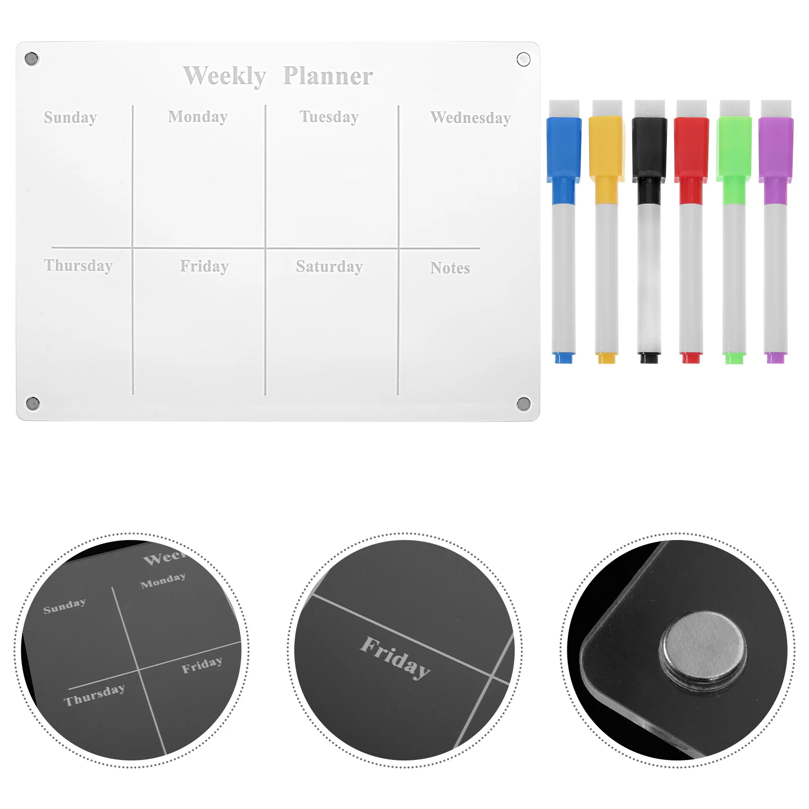 

Wall Mount Weekly Planner Acrylic Writing Board Magnetic Calendar Clear for Refrigerator