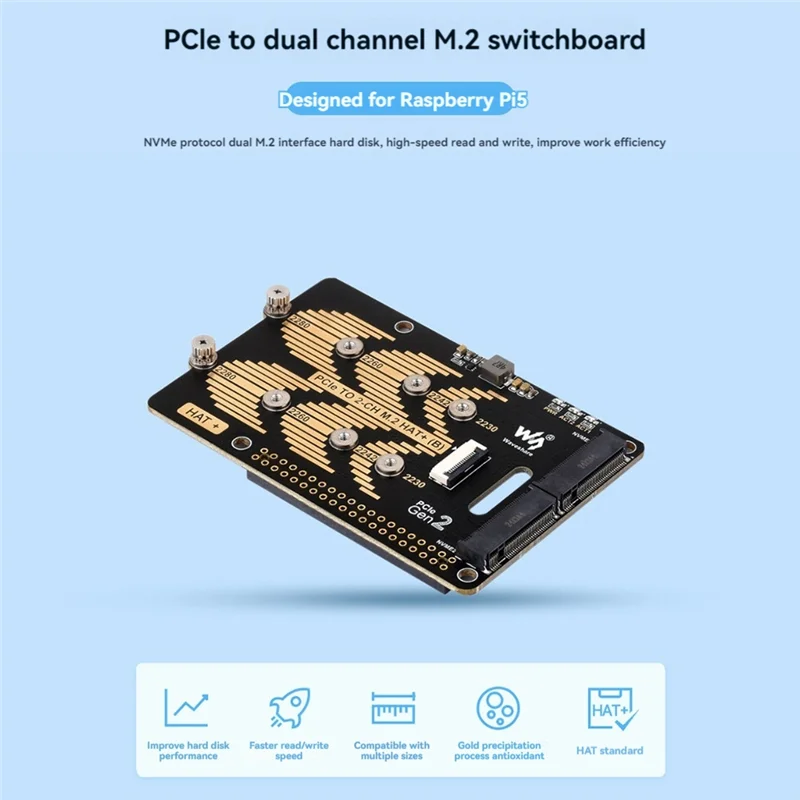 Waveshare Pcie-듀얼 채널 M.2 어댑터 보드 모듈, Raspberry Pi 5 5Gbps 모듈 하드 디스크 읽기/쓰기 더 빠른 Module-N34R